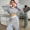 Womens Casual 2 Piece Set Solid Color Long Sleeve Zip Hoodie Sweatshirt Elastic Waist Pants