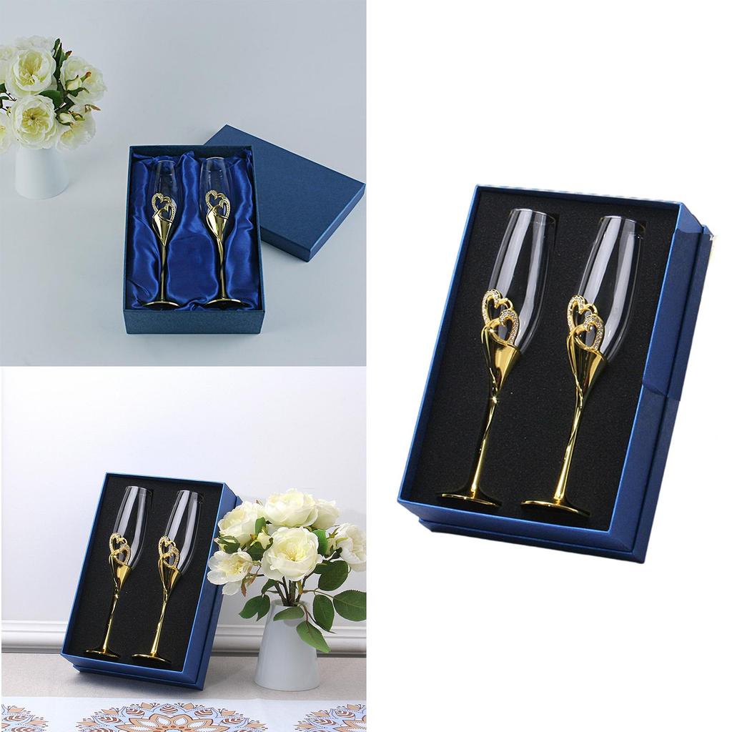 Crystal Inlaid Champagne Glasses 2pcs Gift Box with and Diamonds Creative Champagne Glasses with Diamonds
