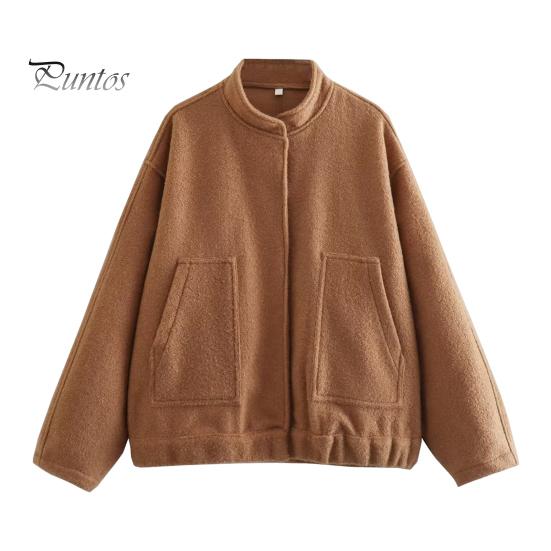 

Зимнее женское пальто кардиган с длинными рукавами однотонный цвет воротник стойка карманы свободная средняя длина теплая куртка для шопинга и поездок на работу S