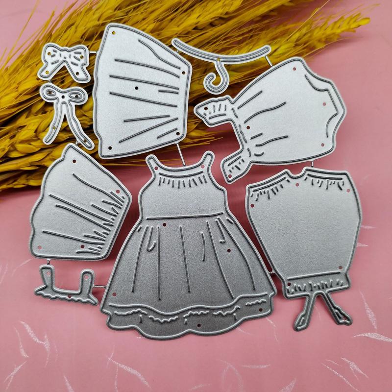 Three Cute Little Dresses with Artistic Prints Scrapbooking Metal Cutting Dies Stencils for DIY Album Paper Card Decor