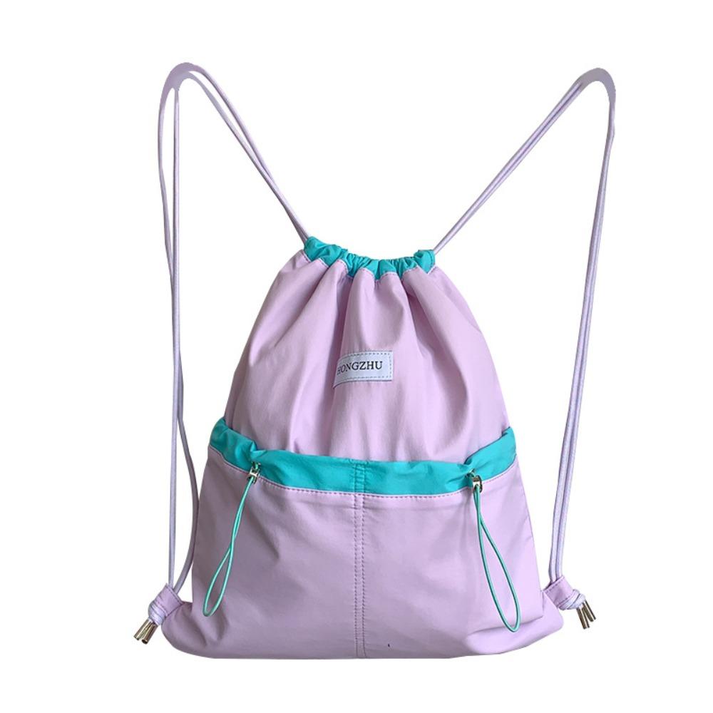 Large Capacity Light Soft Nylon Bag Contrast Color Shoulder Bag Drawstring  Backpacks  Travel