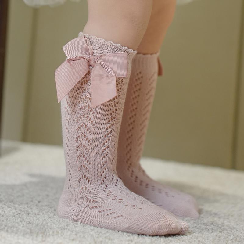 1 Paar Sommer Mode Schleife Baby Mädchen Socken Spanische Lange Socke Kleinkind Kniehoch Atmungsaktives Netz Prinzessin Schlauchsocken Für 0-5 Jahre
