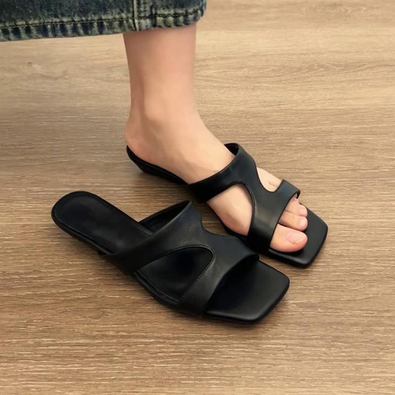 

Lan Cabinet Home~ Square Head Hollow Minimalist Style Open-toed Sandals Women s Commuting Soft Bottom One Pedal Versatile One-Word Sandals 40 чёрный