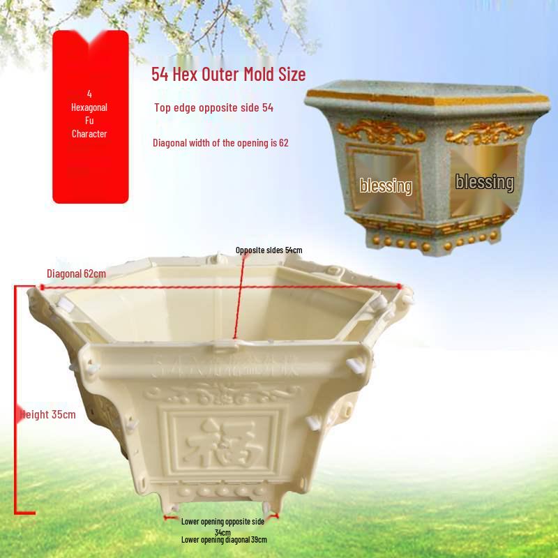 Extra Large Hexagonal Roman Column Cement Flower Pot Mold - Full Set DIY Model