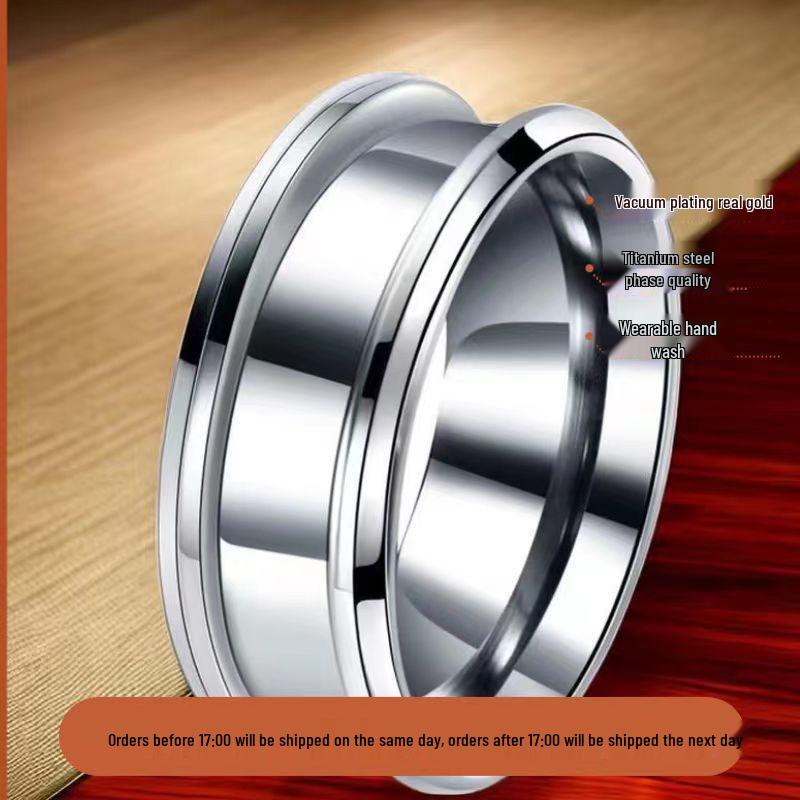 8mm INS Style Gold-Tone Stainless Steel Ring: Non-Fading, Double Beveled & Grooved Titanium Steel Jewelry.