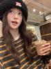HEYGIRL Black Lazy Stripe 3.0 Korean Style Women's Autumn Loose Casual T-shirt