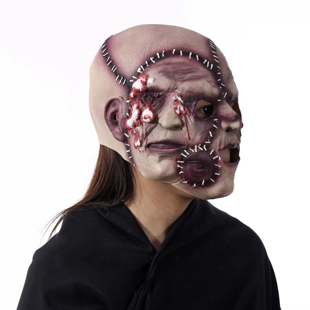 Latex Three-Sided Scar Human Face Soft Cosplay Costume Mask Halloween Head Cover  Performance Prop