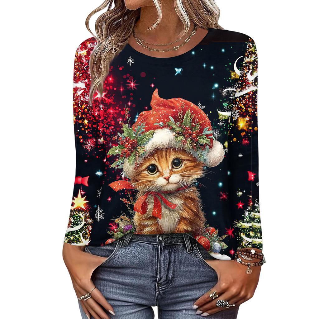 Košile s dlouhým rukávem pro ženy Roztomilý potisk Grafika Trička Halenky Běžné Velikosti Zásadní topy Pulovr