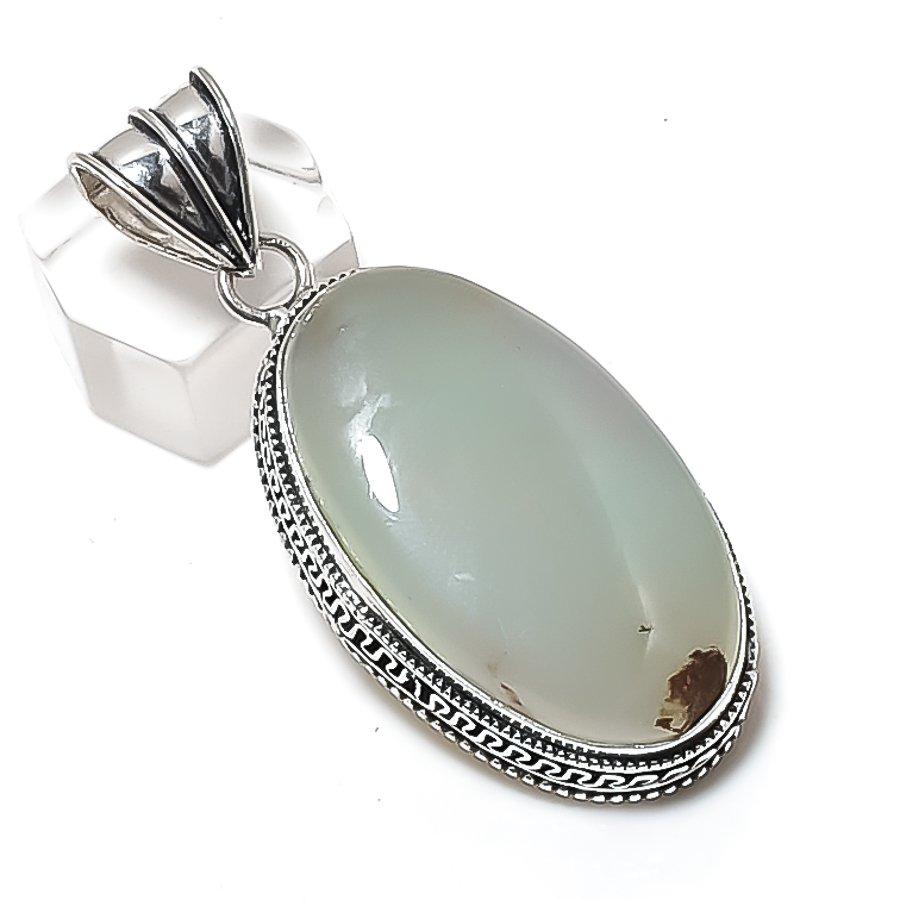 Chrysoprase Gemstone Handmade 925 Sterling Silver Jewelry Pendant 2.25" s4n09