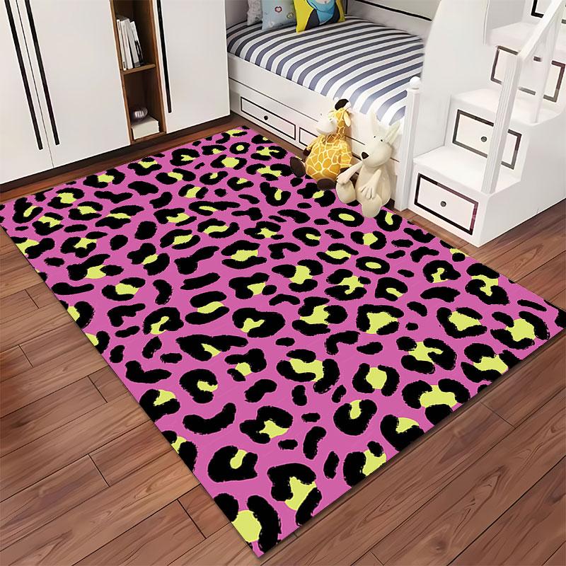 Leopard Print Pink Carpet suitable as a non-slip mat for the living room or bedroom sofa