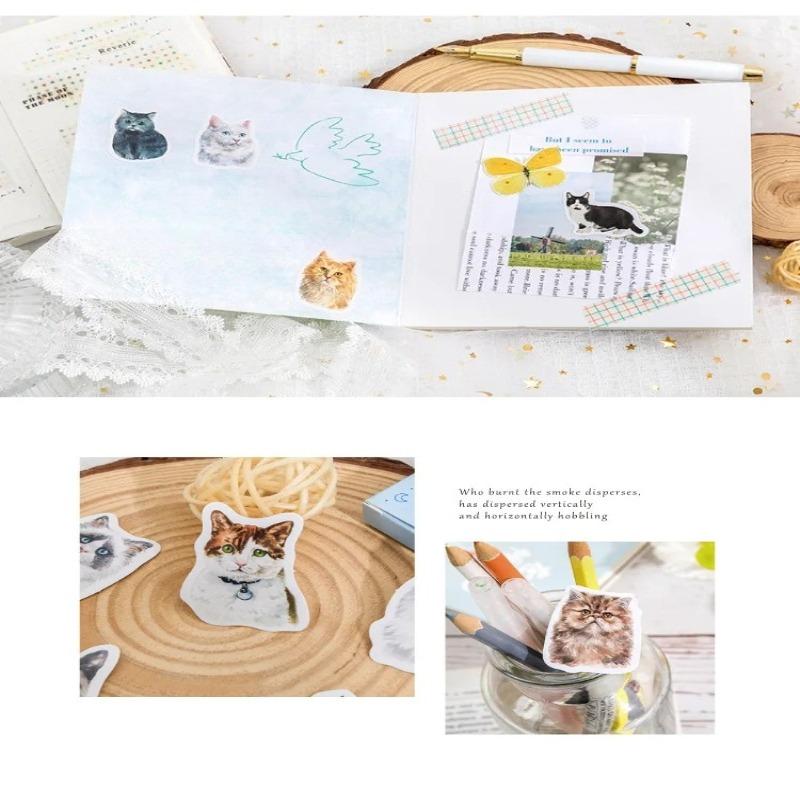 46Pcs Cute Cat Diary Decorative Boxed Stickers Kawaii Pets Scrapbooking Label Diary Album Journal Planner Student Supplies