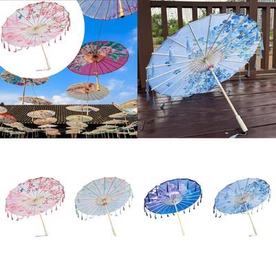 Portable Chinese Oiled Paper Umbrella Silk Cloth Ancient Parasol for Wedding Decoration and Garden Photography