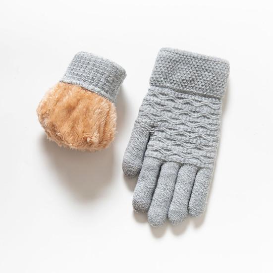 1 Pair Winter Gloves Double-layer Thickened Plush Jacquard Knitted Five Fingers Unisex Anti-slip Cold Weather Driving Golfing Skiing Skating Gloves