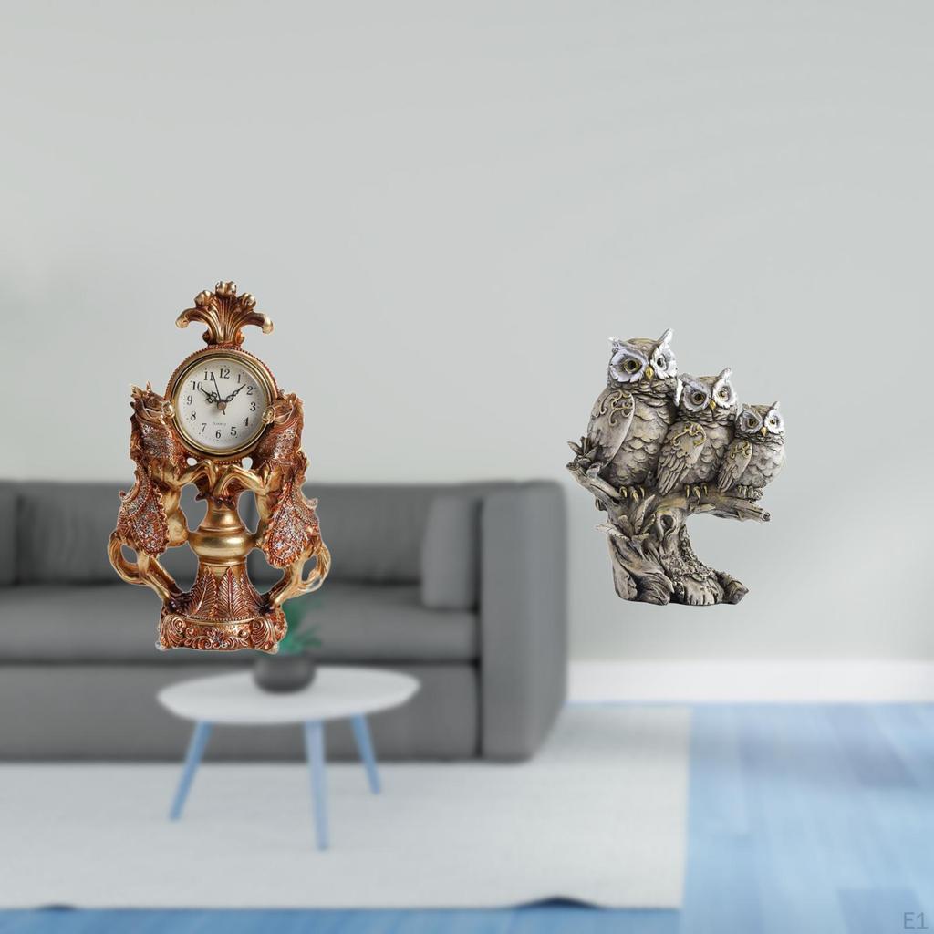 Equestrian Timepiece Sculpture And Nocturnal Bird Ornament Statue Collection for Living Room Desk