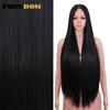 FREEDOM Yaki Straight Synthetische Spitzeperücken für Damen Ombre Braun Handgebundene Spitzeperücke 36 Zoll Mittelscheitel Lang Blau Rosa Cosplay-Perücke