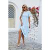 Summer Women's Dress Solid Color Round Neck Patchwork Short Sleeve Dress