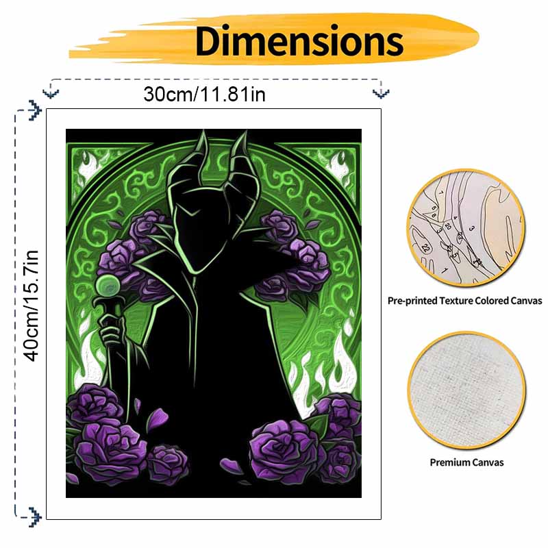 Disney Maleficent Roses Oil Art Painting Kit Home Wall Decor Handmade Gift for Art Lovers Craft Enthusiasts DIY Canvas Craft Set Painting