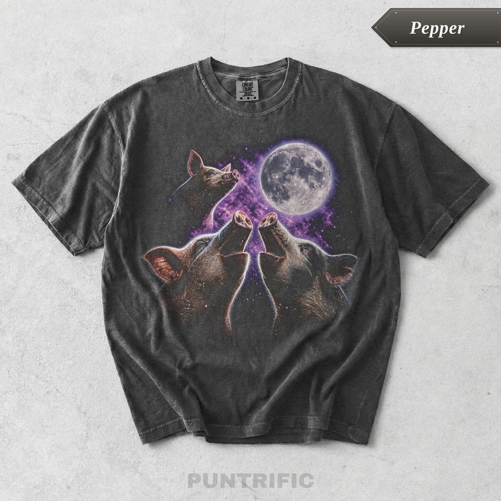 Vintage Pig Moon Graphic Tee, Funny Three Pig Shirt, Retro 90s Meme T-Shirt, Pig Lover Gift, Humorous Hog Gag Tee, Nostalgic Farm Shirt