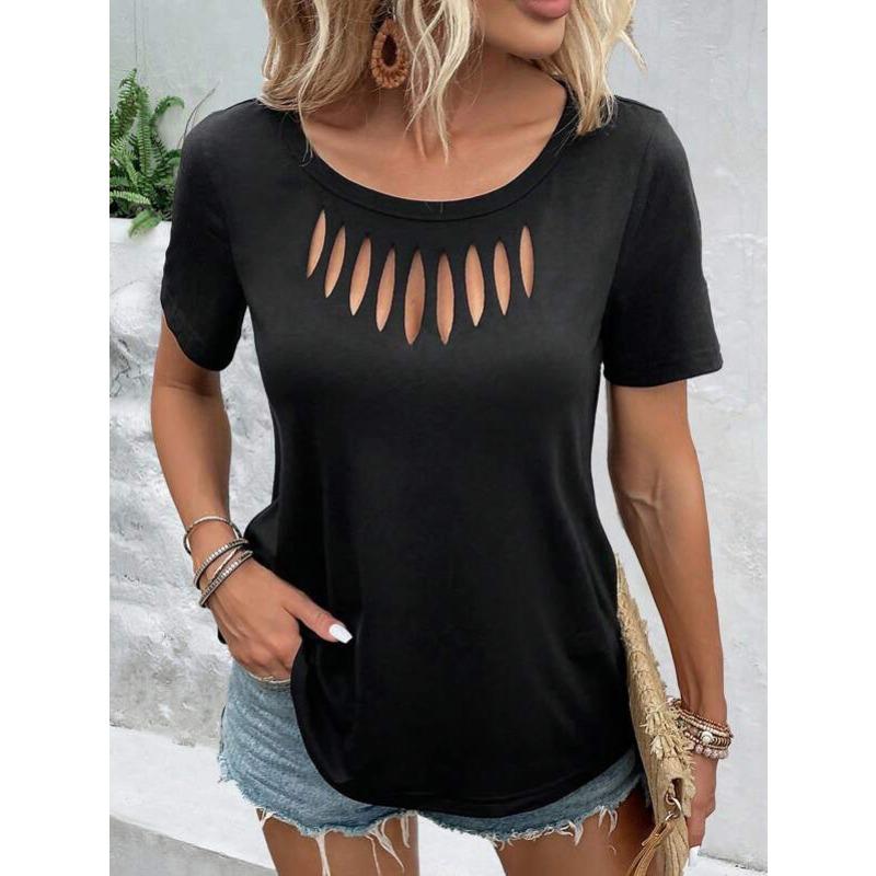 BITCED Women's Fashion Casual Solid Color Print Short Sleeve O-Neck Blouses & Shirts