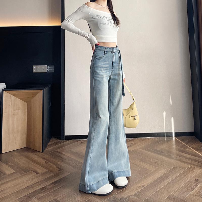 Women's High Waist Bell Bottom Jeans – Wide Leg, Versatile, Loose Fit, Floor-Length.