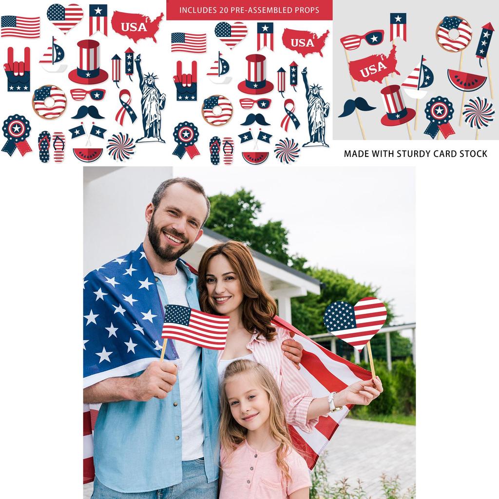 American Independence Day Photo Props Set With 20 Paper Party Decorations For Celebrations