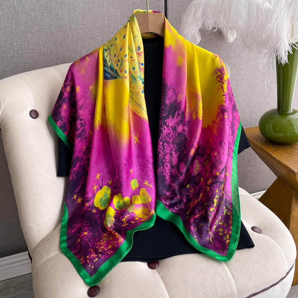 Luxury Silk Scarf For Women Hijab Bandana Fashion 90*90Cm Square Scarves Handkerchief Design Shawl Wraps Echarpe Foulard