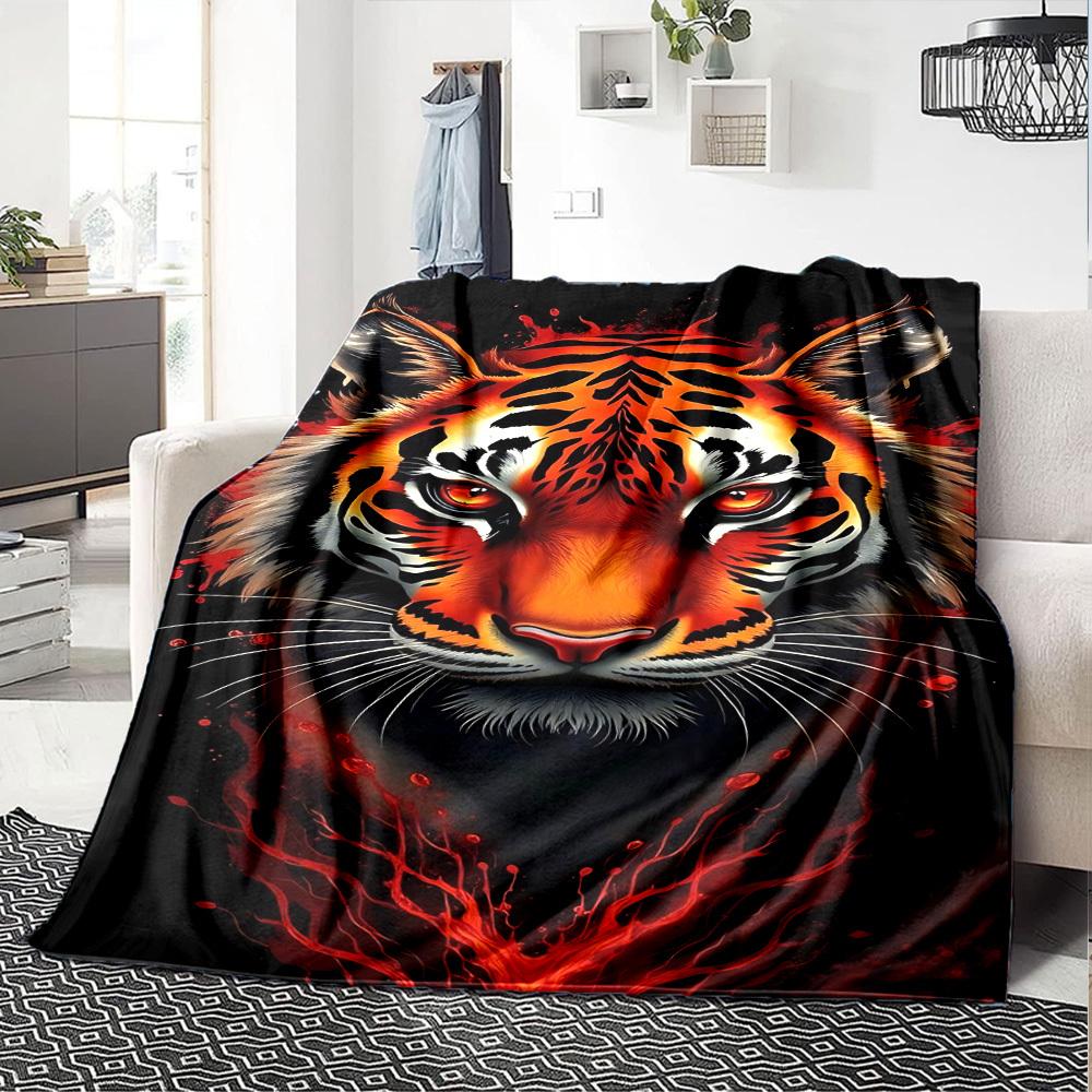 1pc Tiger Print Soft Warm Throw Blanket Nap Blanket For Couch Sofa Office Bed Camping Travel,Comfortable