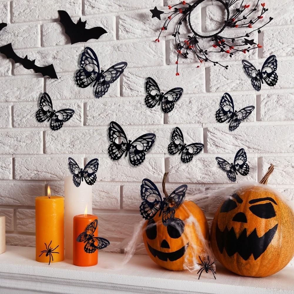 PVC Helovīna sienas uzlīmes Izgrieztas 3D tauriņu tapetes Dekāls Mājas dekorācija