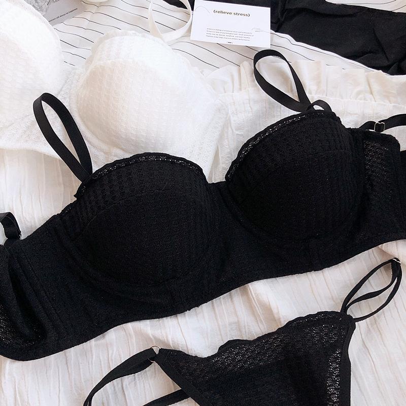 New 6 Color Women Cotton Underwear French Sexy 1/2 Cup Push Up Bra Set Fashion Fluorescent Summer Lace Bra and Thongs Lingerie