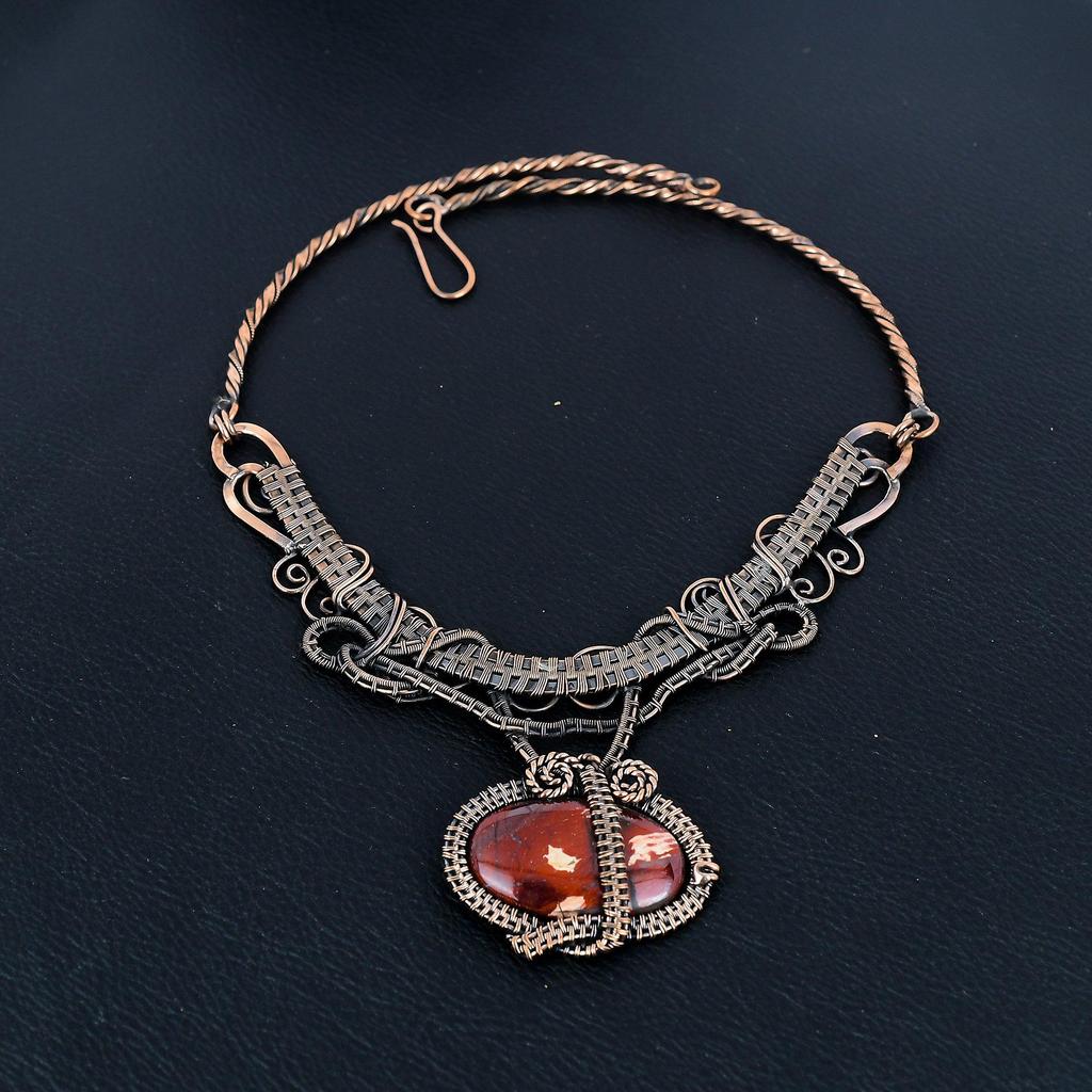 Roter Flussjaspis Halskette, 999 Kupferdraht umwickelte Halskette Edelsteinschmuck, Handgefertigte Halskette Erstaunlicher Schmuck, Geschenk für Sie
