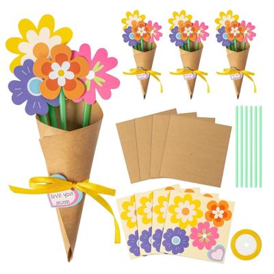 Kits de Artesanato com Buquês de Flores Ferramenta para Fazer Buquês de Papel com Fita DIY Auxiliar para Cartões do Dia das Mães Suprimento de Artesanato com Buquês Florais