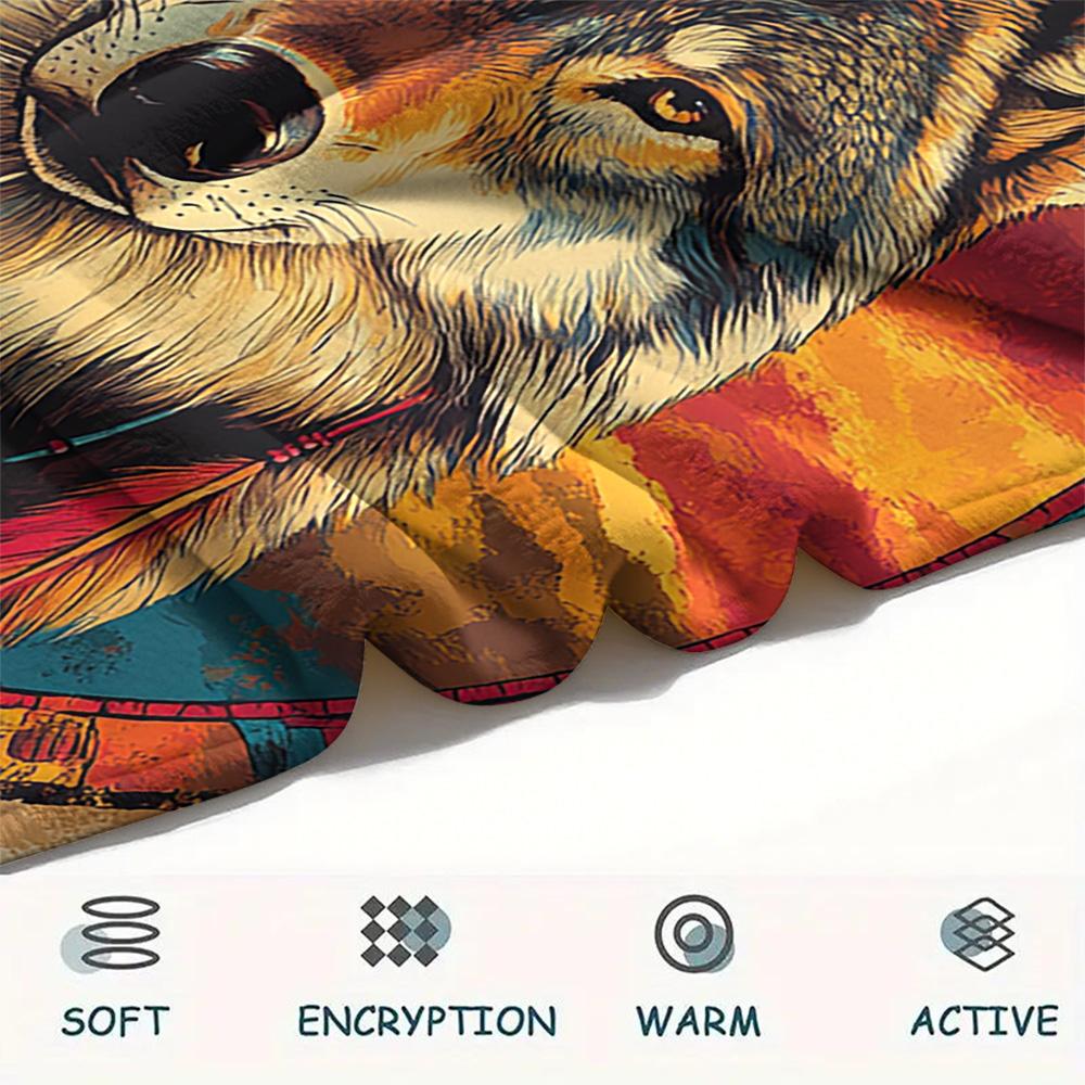 Primitive Wolf Print Flannel Blanket, High quality Comfortable for All Seasons, Home Decor, Warmth and Comfort, Perfect for Christmas Gifts