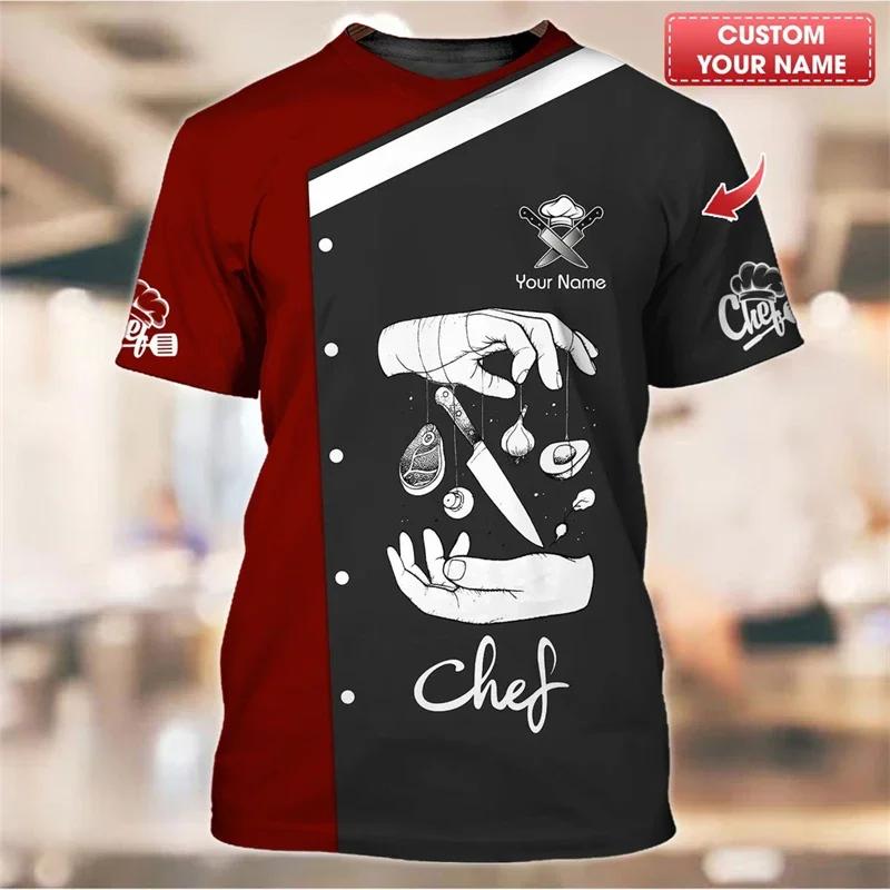 Round Neck Fun Chef 3D Printed T-shirts Fashionable Short Sleeved Men's T-shirts - Soft Medium Stretch Polyester Fabric Summer Relaxed Fit Clothing