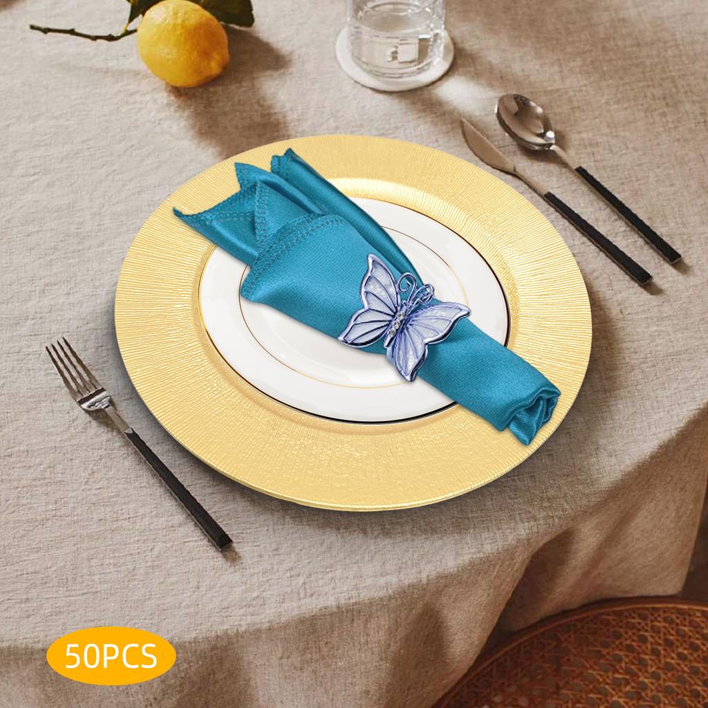 Elegant Gold Charger Plates Set, Round Reusable Serving Plates for Parties, Weddings, Events - Set of 50, 12.99 Inch Diameter