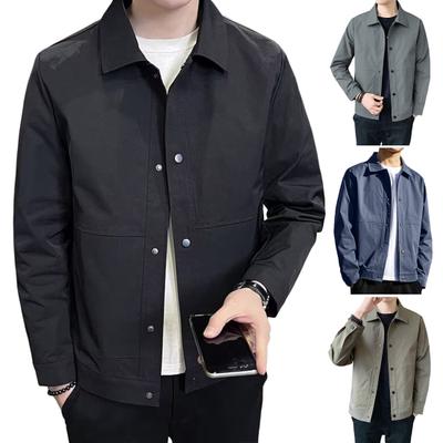 Men Jacket Lapel Long Sleeve Button Closure Jacket Coat with Side Pockets
