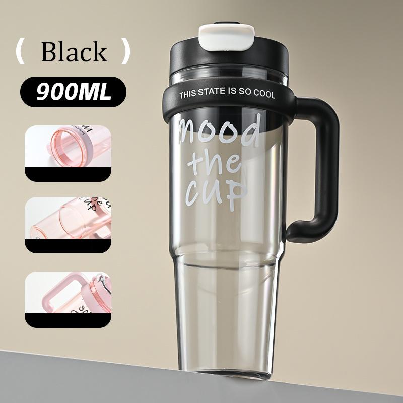 

MeyJig 900 мл трубочка чашка портативная ручная бутылка для воды большой емкости спортивная кружка питьевая кружка женская 900ML чёрный