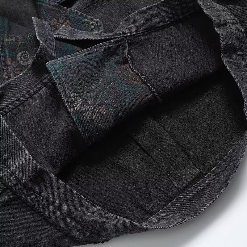 2024 Autumn Women's European & American Style Denim Printed Loose Vest