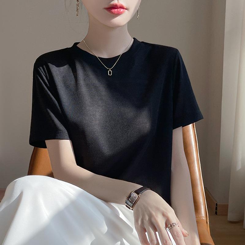 Women's Summer New Round Neck Short Thin Section of Soft Skin-friendly T-shirt Versatile Short-sleeved
