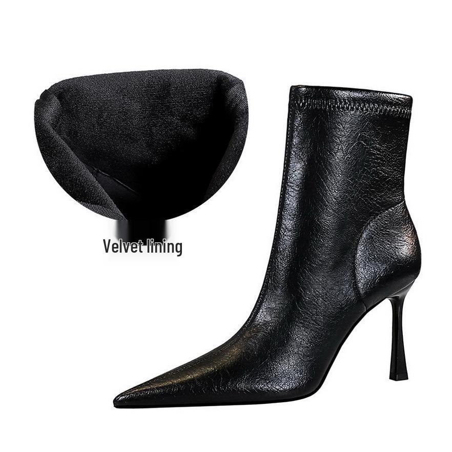 

Ретро Европейские и Американские Ботильоны-стилет на щиколотке с боковой молнией - Женские Зимние Ботильоны с острым носком на высоком каблуке 34