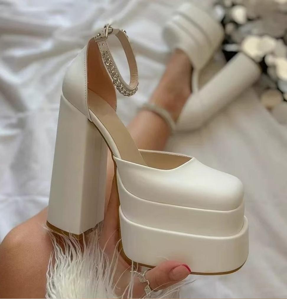 2026 Fashion Waterproof Platform 12CM Women's Summer Shoes Luxury Style Square Head Void High Heel Sandals Thick Sole Dress Shoe