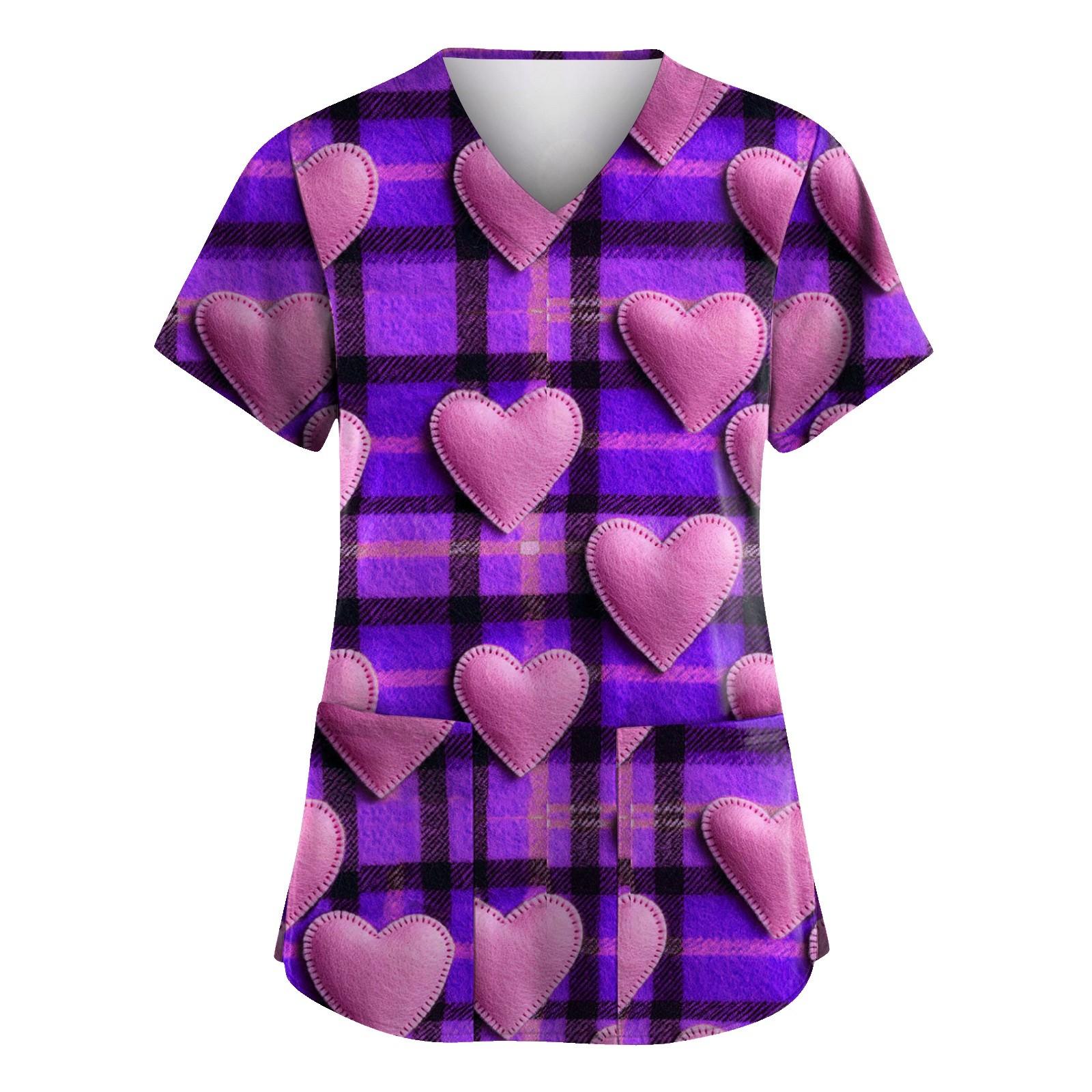 

Модний жіночий робочий одяг із V-подібним вирізом і короткими рукавами з кишенями до Дня Святого Валентина XXXL фіолетовий