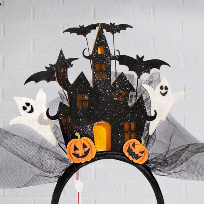 Light Up Haunted Castles Hairband Festival Hair Accessory For Night Event Halloween Costume Headwear for Children Adult