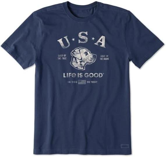 Life is Good. Men s Manifesto Land of The Free Dog Crusher-LITE Tee Darkest Blue S