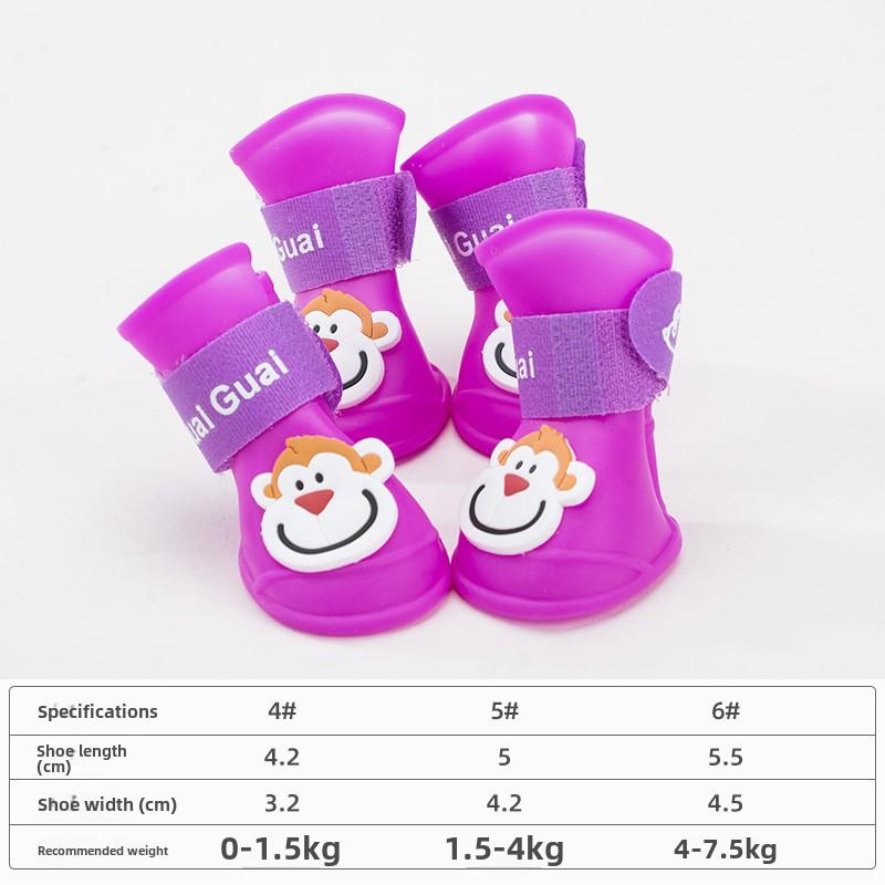 Cross-border Cartoon High-top Pet Silicone Rain Shoes Puppy Dog Going Out Non-slip Wear-resistant Waterproof Dog Shoes Teddy Foot Cover