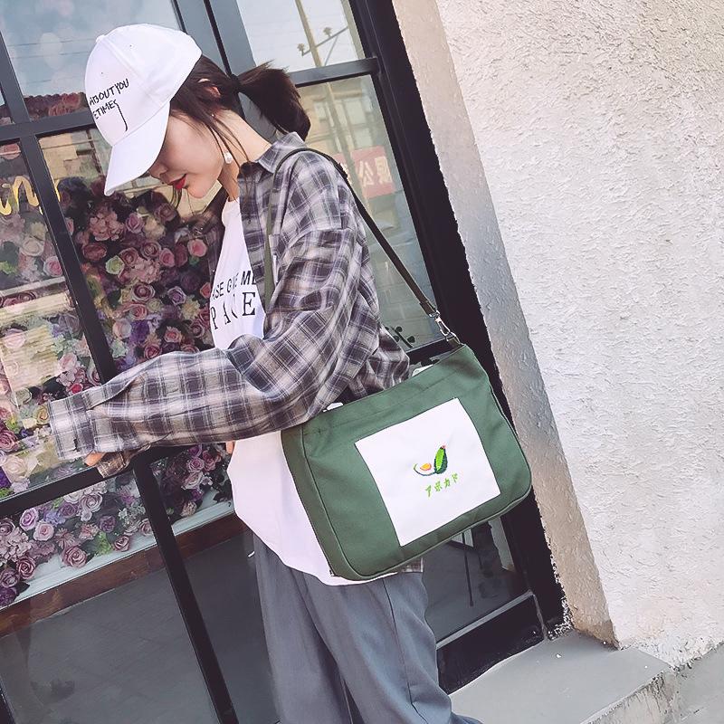 Avocado messenger bag trendy bag new canvas bag simple literary shoulder bag
