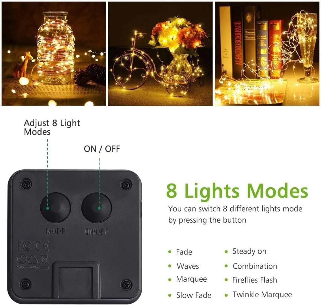 Solar String Lights Outdoor 5m/10m/20m/30m Fairy Lights  with 8 Modes Copper Wire Lights for Garden Decorations Yard Wedding