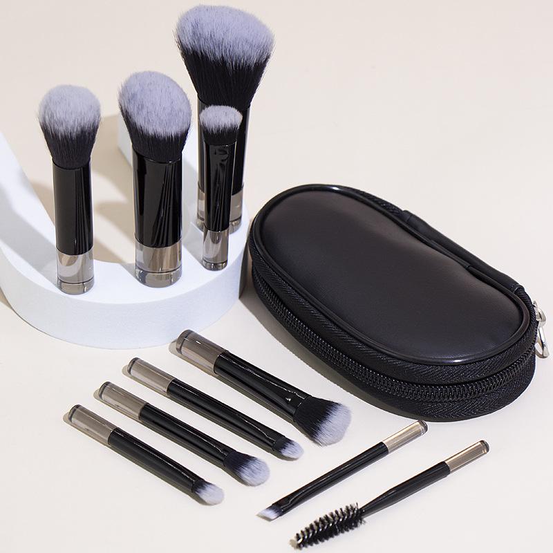 10-Piece Beginner Mini Makeup Brush Set with Crystal Handles - Portable Travel Kit with Brush Bag