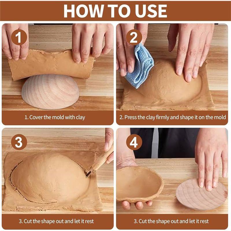 B50C 8 Sizes Half Round Pottery Molds Wooden Top Tool, Pottery Plate Press-Tool For Making Pottery Bowls And Plates