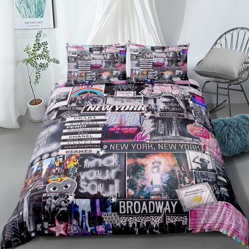 New York Suburbs Graffiti Art Duvet Cover Set King Queen Double Full Twin Single Size Bed Linen Set