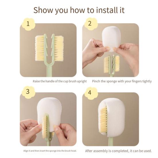 5 In 1 Bottle Cleaning Brush Set Multifunctional Sponge Bristles Reach Tight Spaces Compact Storage Cup Lid Cleaner Kitchen Tool